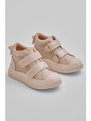 Tonny Black Çocuk Unisex Bej Esnek Termo Taban Çift Cırtlı Şerit Desenli Spor Kısa Bot