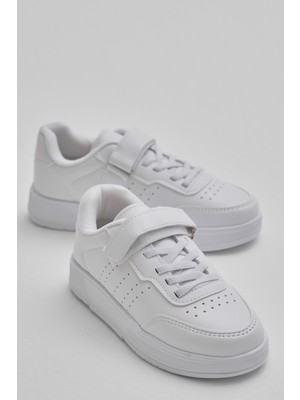 Tonny Black Çocuk Unisex Beyaz Faylon Hafif Taban Bağcıklı Günlük Spor Ayakkabı