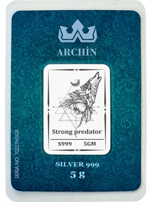 Archin 999 Ayar Gümüş ile Tasarlanmış Kurt Temalı Hediyeye Özel 5 Gram Gümüş Külçesi-721