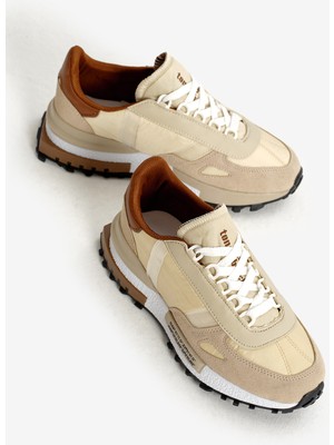 Tonny Black Unisex Bej Kahve Kalın Termo Taban Yazı Detaylı Retro Stil Günlük Spor Ayakkabı