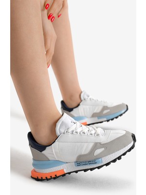 Tonny Black Unisex Beyaz Mavi Kalın Termo Taban Yazı Detaylı Retro Stil Günlük Spor Ayakkabı