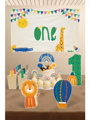 Hey Parti Rengarenk Temalı 1 Yaş 2 Yaş Doğum Günü Parti Seti - Renkli Hayvan Konseptli Unisex Doğum Günü Süsü Seti - Maxi