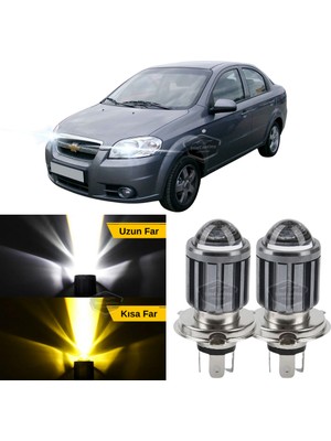 Caralp Chevrolet Aveo 2006-2011 Uyumlu Mercekli Far Ampulü LED Xenon Çift Renk Sarı-Beyaz Far Şimşek Etkili Csp LED Lamba Uzun Kısa 2 Adet Takım