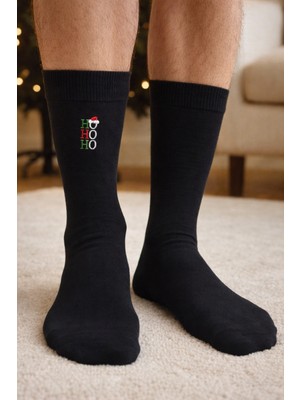 Erkek Hoho Yazılı Yılbaşı Soket Çorap Siyah