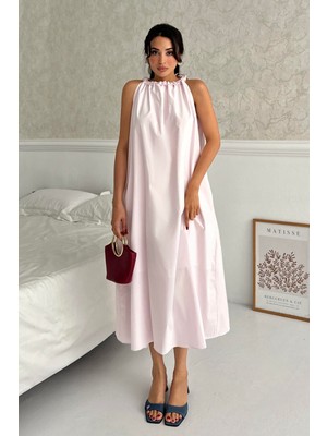 Serica Moda Pembe Halter Yaka Geniş Kesim  Elbise