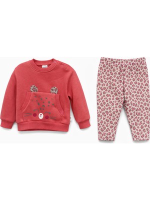 Joy Kids Kız Bebek Sevimli Hayvan Figürlü Taytlı Takım (Pembe) (9-24 Ay)