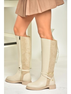 Fox Shoes T973000909 Bej Alçak Tabanlı Kadın Çizme