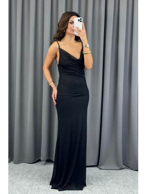 Serica Moda Siyah Degaje Yaka Askılı Tül Elbise