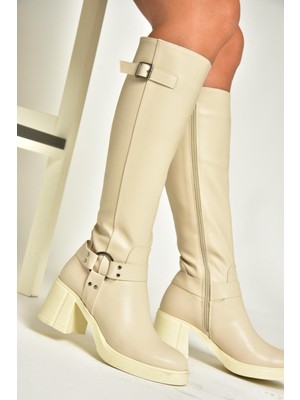 Fox Shoes T282832009 Bej Kalın Topuklu Kadın Çizme