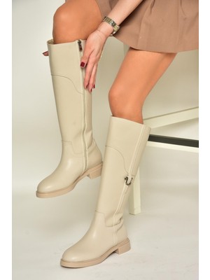 Fox Shoes T973600609 Bej Düz Taban Kadın Çizme