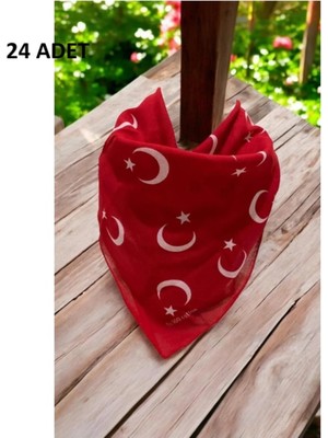Herşey Nota Kırmızı Ay Yıldız Türk Bayrağı Fular Bandana - 23 Nisan. 29 Ekim, 19 Mayıs 24 Adet