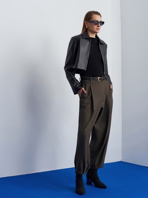 Dilvin 72234 Pensli Paçası Dar Pantolon-Yeşil