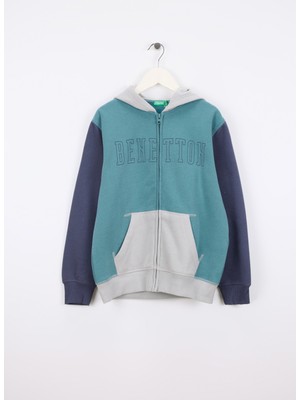 Benetton Baskılı Erkek Çocuk Koyu Yeşil - Gri Sweatshırt 3EB5C505L