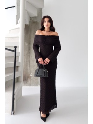 Serica Moda Siyah Madonna Yaka Astarlı Uzun Dantel Elbise