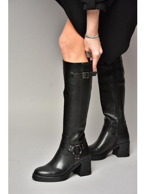 Fox Shoes T282832009 Siyah Kalın Topuklu Kadın Çizme