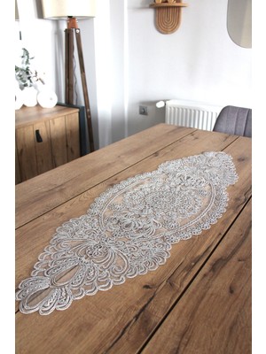 DD HOME Dantel Kordon Örme Detay Masa Runner Fiskos Örtüsü 100X35 cm 1007-Dantel