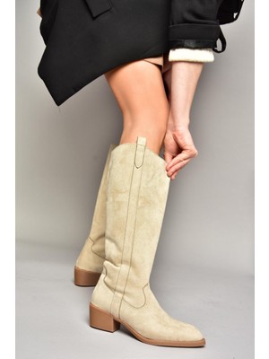 Fox Shoes T480142802 Ten Süet Alçak Topuklu Kadın Çizme