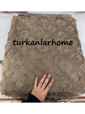 Türkanlar Home 200 x 170 cm Şönil Dokulu Jakarlı Koltuk Örtüsü Bohem Kare Desen Kahverengi Kaymaz