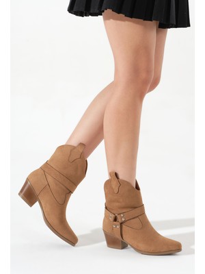 Tonny Black Kadın Taba Süet Termo Taban Sivri Burunlu Western Kovboy Bot