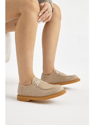 Tonny Black Kadın Bej Termo Taban Süet Görünümlü Bağcıklı Günlük Loafer