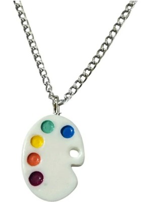 Herşey Nota Palet Figürlü Küpe, Kolye ve Anahtarlık 3'lü Seti – Unisex Metal Sanat Temalı Takı Seti