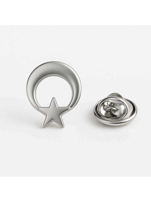 Herşey Nota Ay Yıldız Gümüş Rozet 2 cm | Parlak Metal Türk Bayrağı Yaka Rozeti
