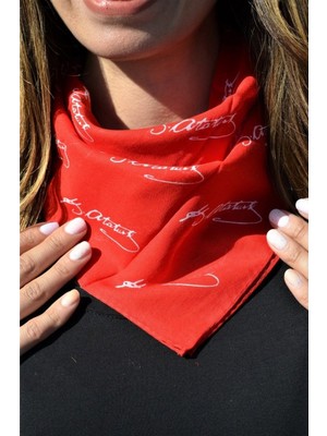 Herşey Nota 50 Adet Atatürk İmzalı Çok Amaçlı Bandana Fular Kırmızı Renk 50X50 (Okul, Etkinlik, Tören, Gösteri)