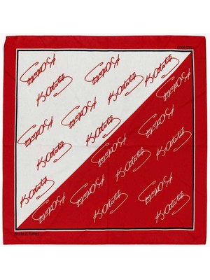 Herşey Nota Çift Taraflı Kullanılabilen Atatürk İmzası Kırmızı ve Beyaz Fular Pamuk Fular