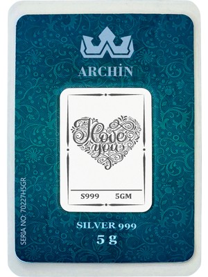 Archin 999 Ayar Gümüş ile Tasarlanmış Kalp ve Aşk Temalı Hediyeye Özel 5 Gram Gümüş Külçesi-731