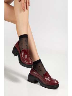 Budi K-706 Bordo Kırışık Rugan Yüksek Tabanlı Loafer Ayakkabı