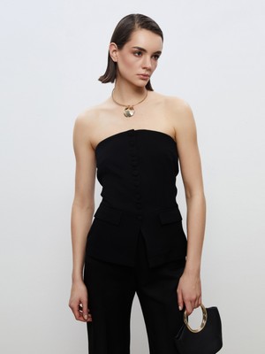 Soulife Straplez Yaka Düğmeli Bluz