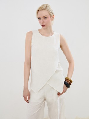 Soulife Bisiklet Yaka Dokulu Keten Karışımlı Bluz