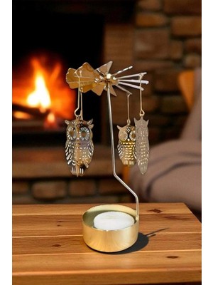 Ciyu Ticaret Gold Renkli Isı Ile Dönen Baykuş Tasarımlı Dönen Mumluk Dekoratif Dönen Mumluk