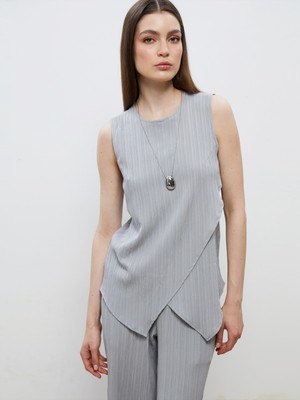 Soulife Bisiklet Yaka Dokulu Keten Karışımlı Bluz