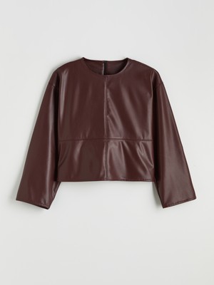 Soulife Bisiklet Yaka Deri Görünümlü Bluz