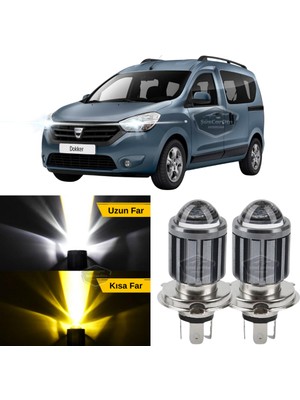 Caralp Dacia Dokker 2012-2022 Uyumlu Mercekli Far Ampulü LED Xenon Çift Renk Sarı-Beyaz Far Şimşek Etkili Csp LED Lamba Uzun Kısa 2 Adet Takım