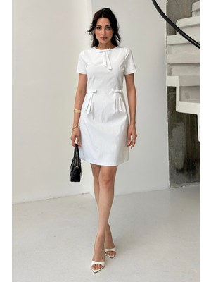 Serica Moda Ekru Kurdele Detaylı Mini Elbise