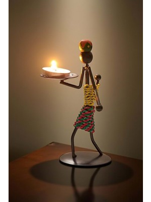 Ciyu Ticaret Etnik Afrika Figürlü Demir Mumluk Şamdan Mumluk Retro Tasarım (15 Cm)