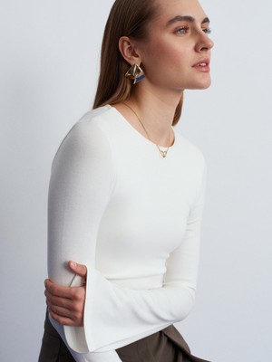 Dilvin 32284 Bisiklet Yaka Uzun Kollu Top-Ekru