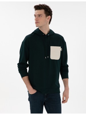 Pierre Cardin Erkek Koyu Yeşil Çelik Örme Comfort Fit  Kapüşonlu Sweatshirt 50290615-VR055