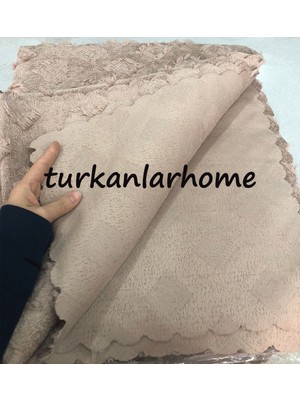 Türkanlar Home 200 x 170 cm Şönil Dokulu Jakarlı Koltuk Örtüsü Bohem Kare Desen Vizon Kaymaz