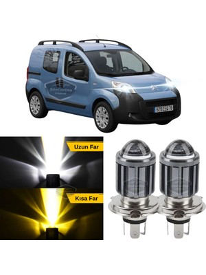 Caralp Citroen Nemo 2008-2022 Uyumlu Mercekli Far Ampulü LED Xenon Çift Renk Sarı-Beyaz Far Şimşek Etkili Csp LED Lamba Uzun Kısa 2 Adet Takım