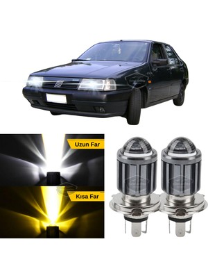 Caralp Fiat Tempra 1990-1999 Uyumlu Mercekli Far Ampulü LED Xenon Çift Renk Sarı-Beyaz Far Şimşek Etkili Csp LED Lamba Uzun Kısa 2 Adet Takım