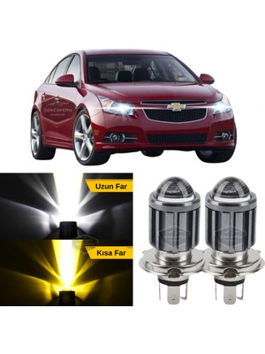 Caralp Chevrolet Cruze 2008-2016 Uyumlu Mercekli Far Ampulü LED Xenon Çift Renk Sarı-Beyaz Far Şimşek Etkili Csp LED Lamba Uzun Kısa 2 Adet Takım
