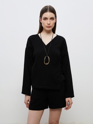 Soulife Kruvaze Yaka Dokulu Bluz