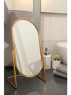 Orvila Gold Oval Makyaj Aynası 23x12,5 cm Modern Tasarım ile Şık Masaüstü Kullanımı