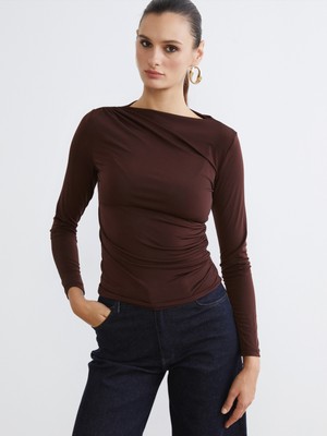 Soulife Kayık Yaka Büzgülü Kadın Body