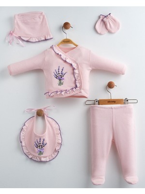 Eda Baby Lavanta Nakışlı %100 Pamuk 5li Set Hastane Çıkışı