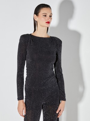 Soulife Bisiklet Yaka Parlak Görünümlü Bluz