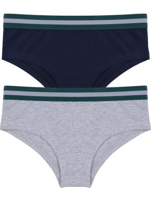 Koza İç Giyim Kadın Pamuklu Çizgili Lastikli 2'li Hipster Külot